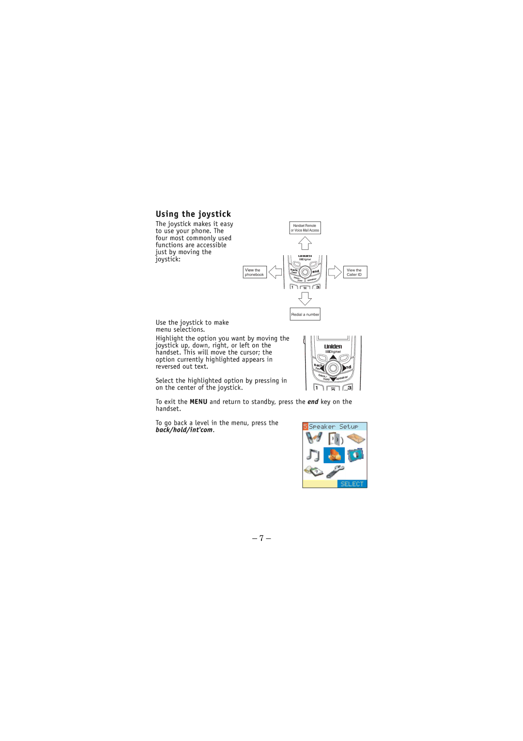 Uniden TCX4 owner manual Using the joystick 