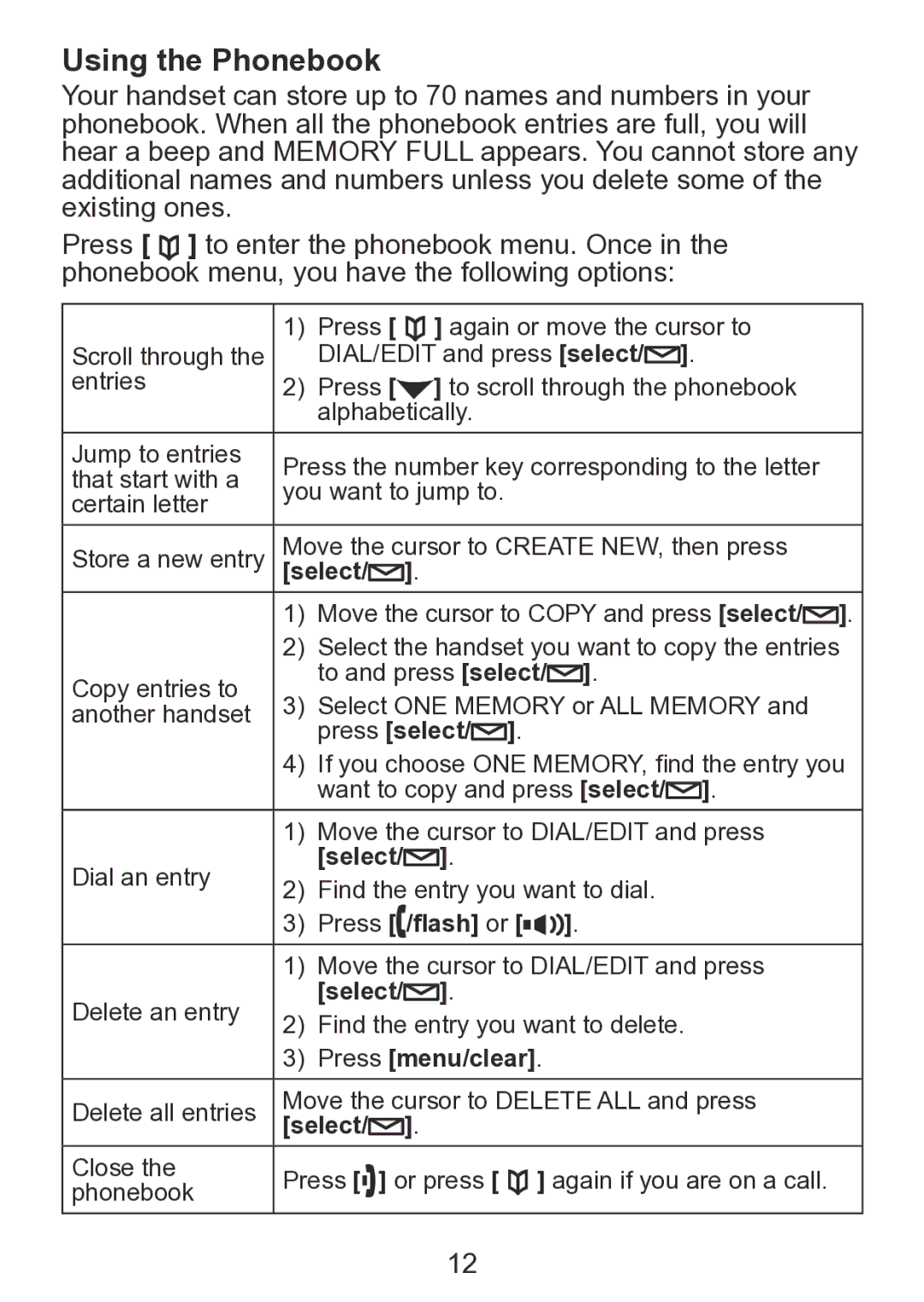 Uniden TCX930 manual Using the Phonebook, Select 