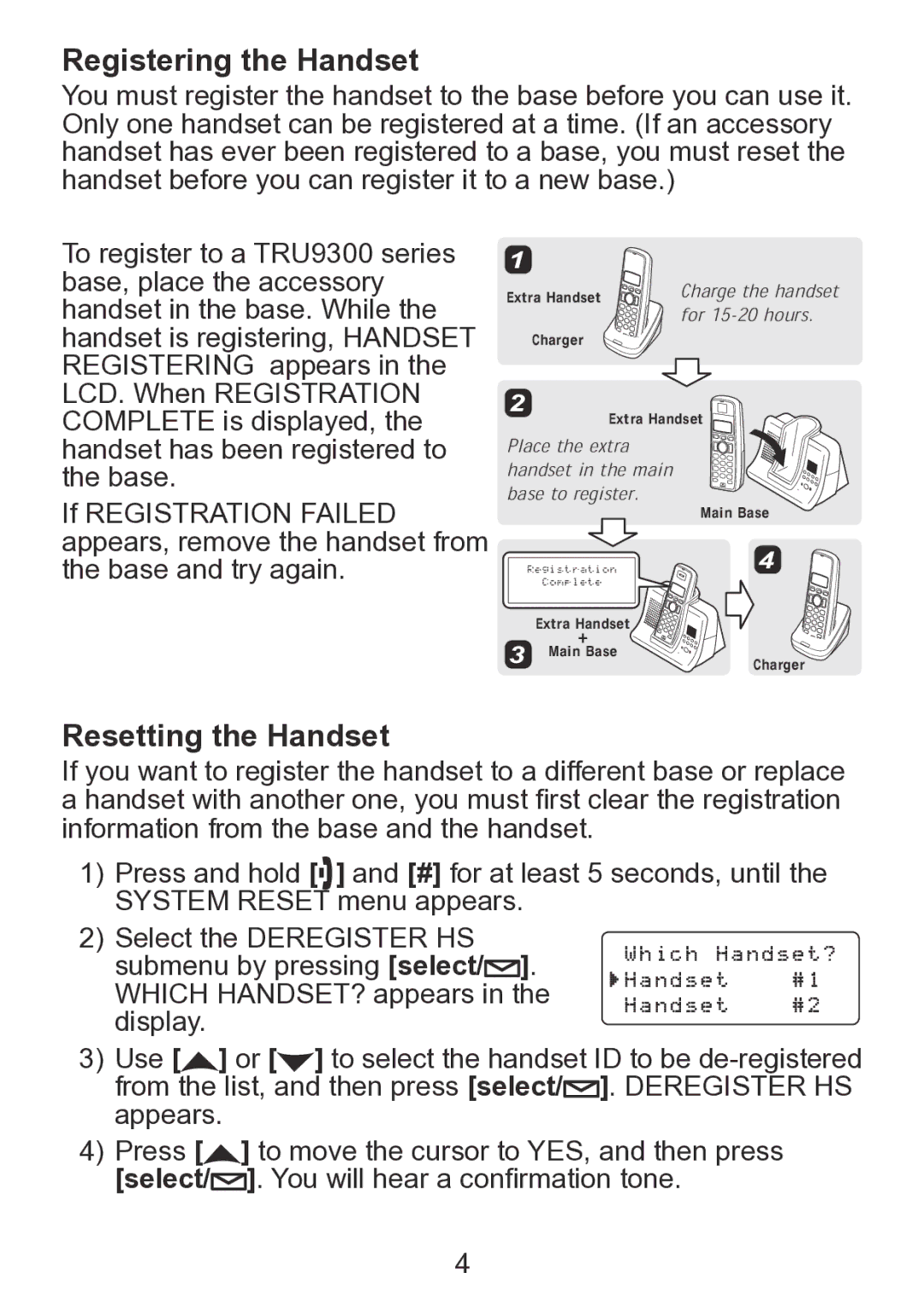 Uniden TCX930 manual Registering the Handset, Resetting the Handset 