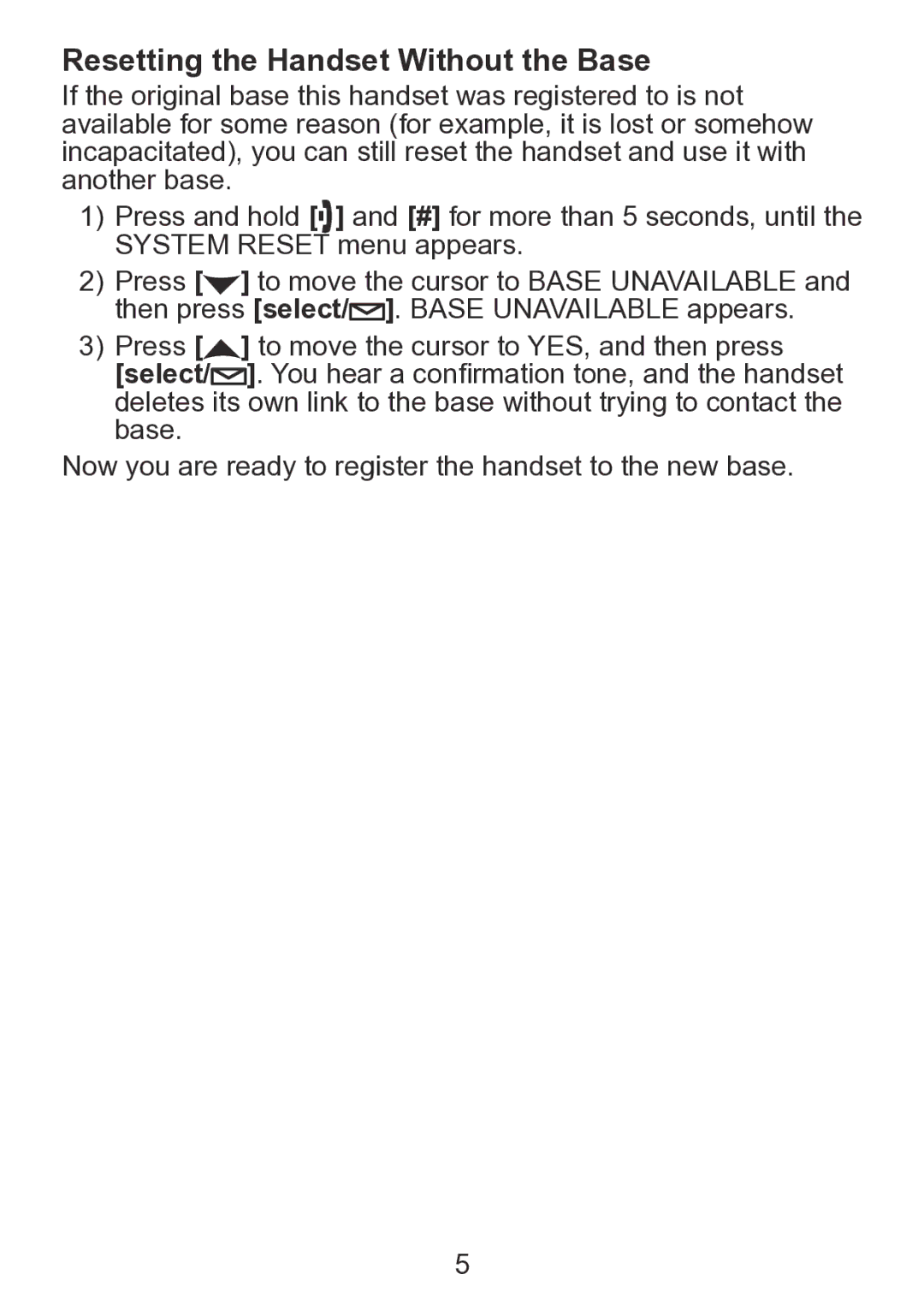 Uniden TCX930 manual Resetting the Handset Without the Base 