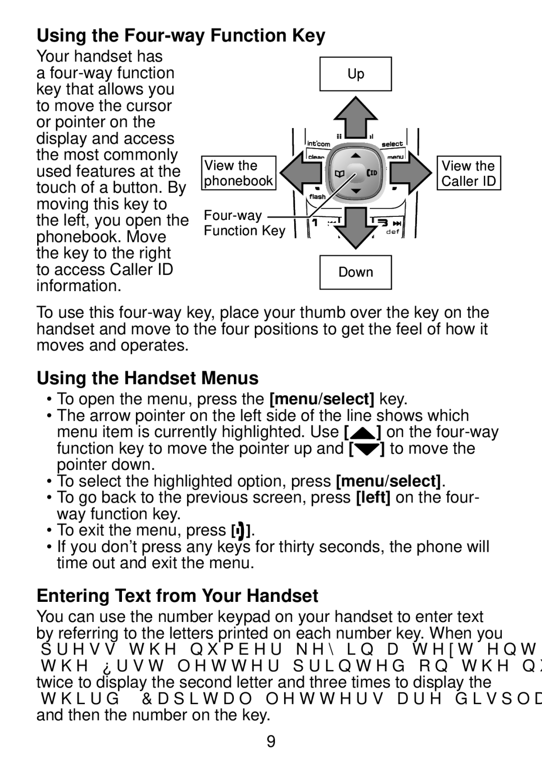 Uniden TCX950 manual Using the Four-way Function Key, Using the Handset Menus, Entering Text from Your Handset 