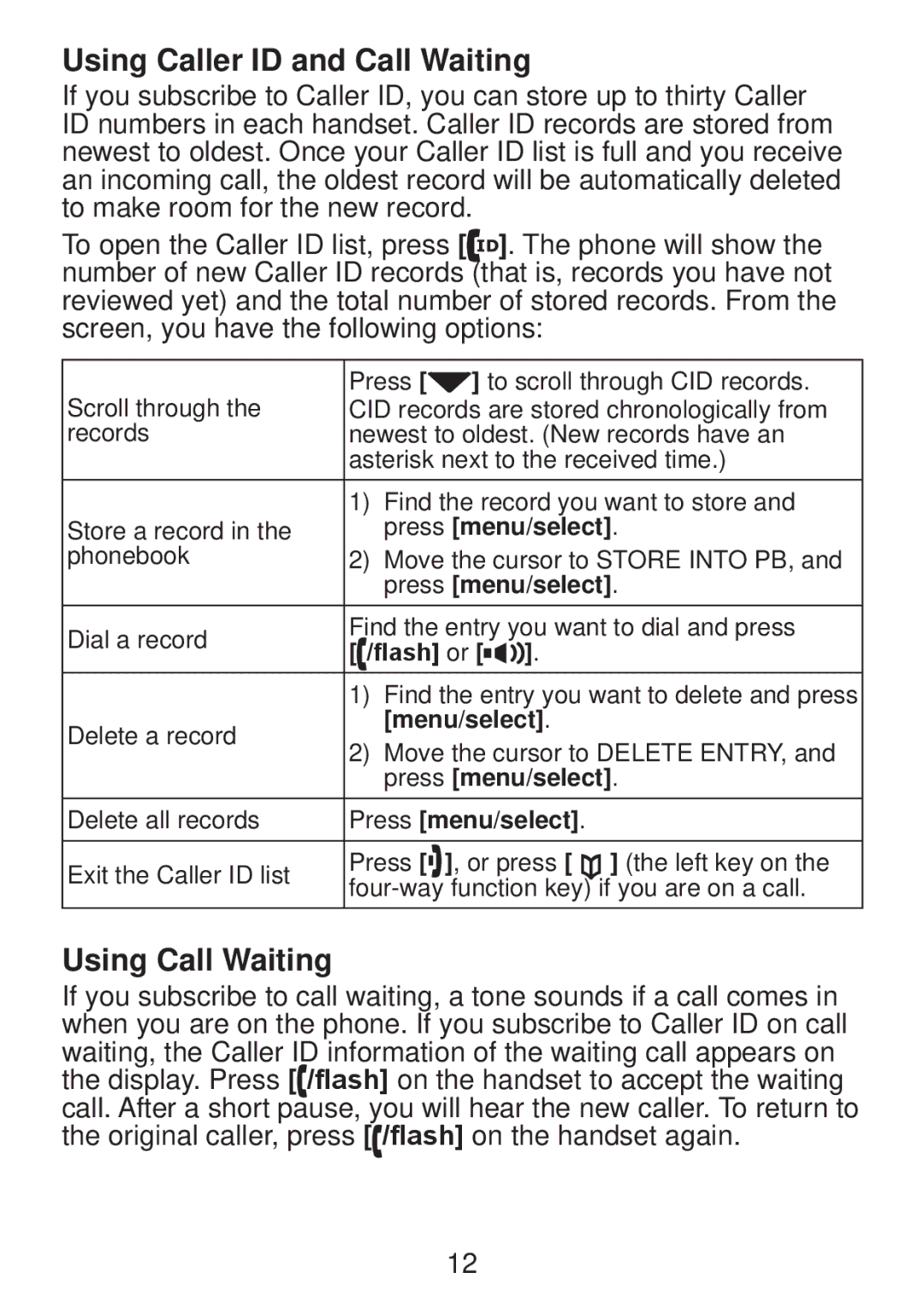 Uniden TCX950 manual Using Caller ID and Call Waiting, Using Call Waiting 