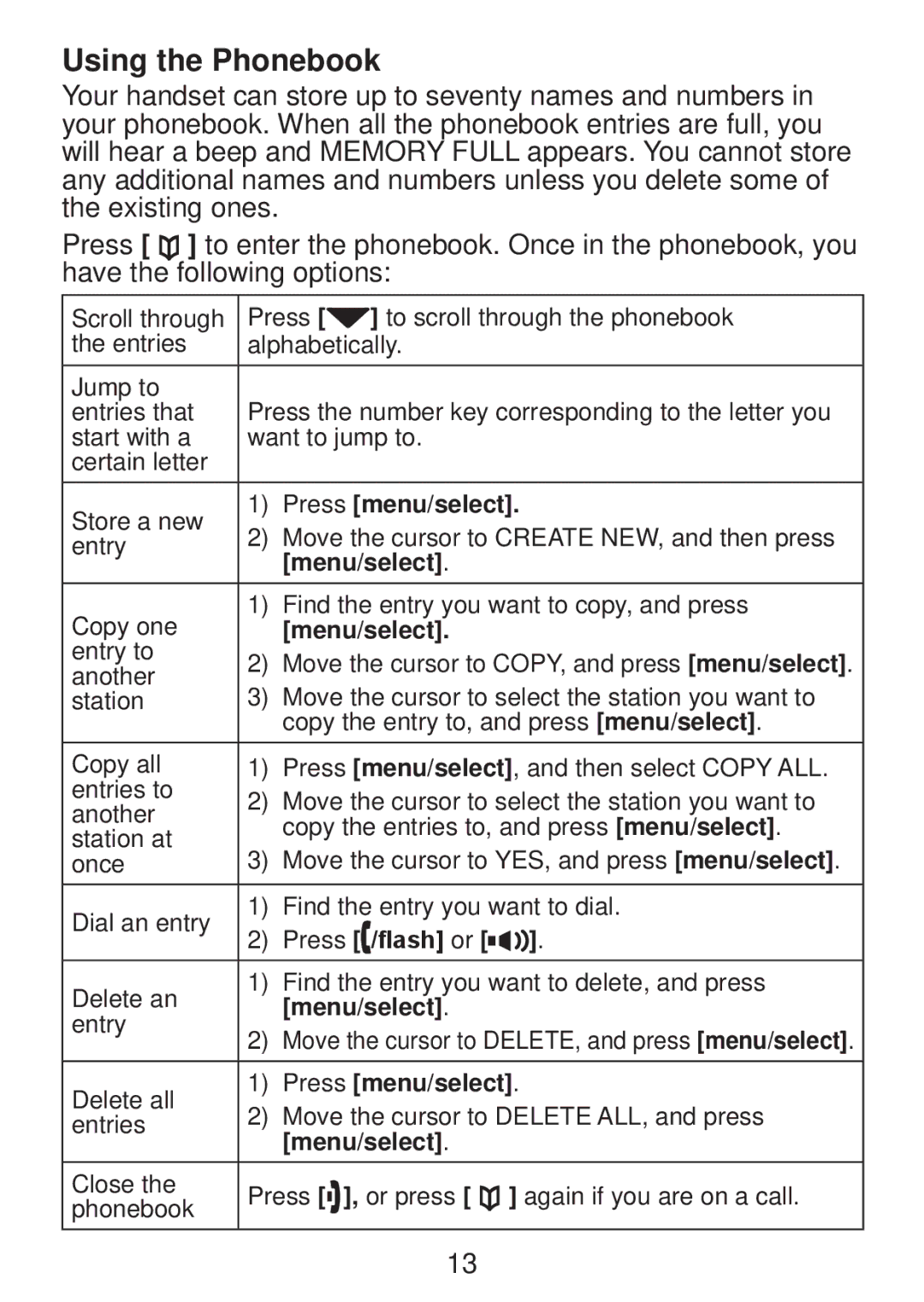 Uniden TCX950 manual Using the Phonebook 