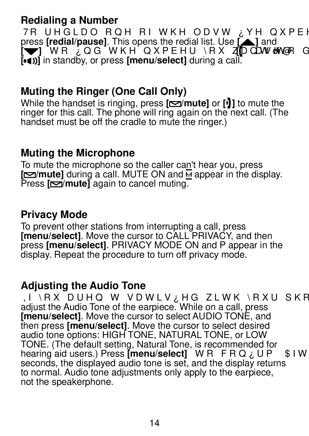 Uniden TCX950 manual Redialing a Number, Muting the Ringer One Call Only, Muting the Microphone, Privacy Mode 