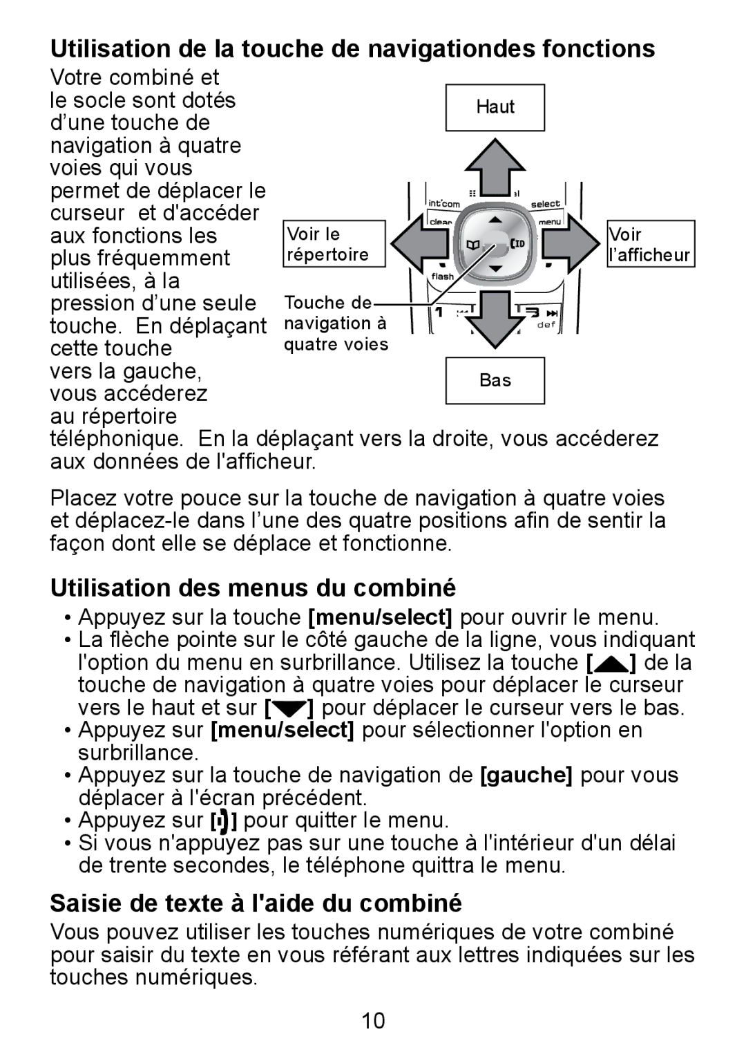 Uniden TCX950 manual Utilisation de la touche de navigationdes fonctions, Utilisation des menus du combiné 