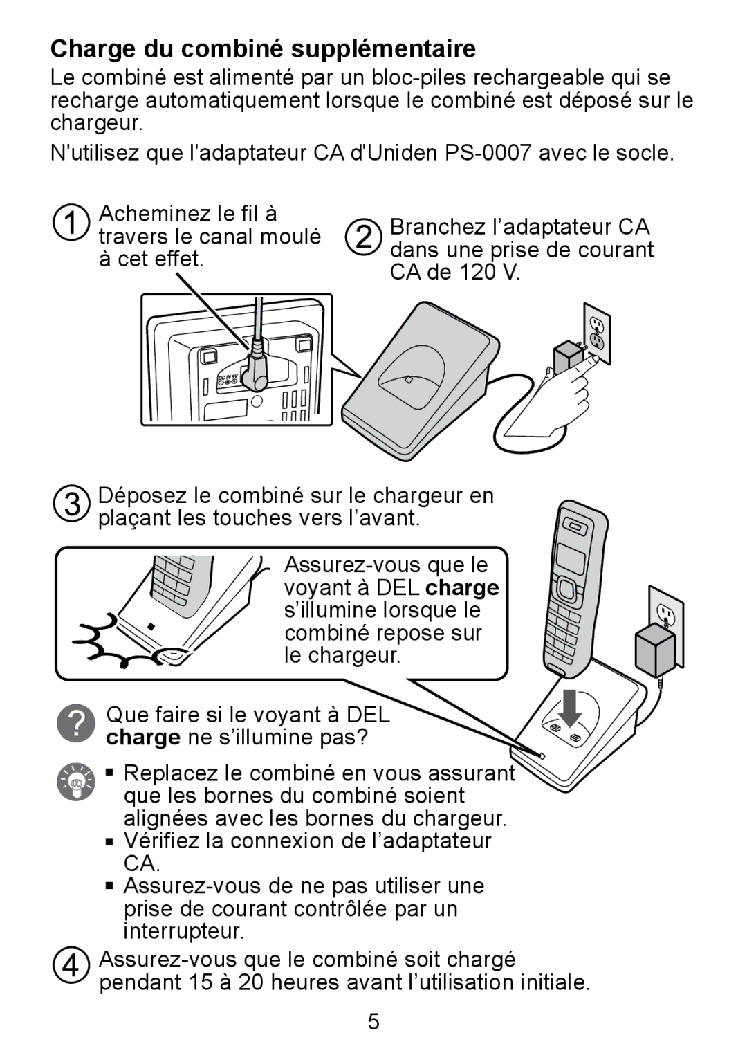 Uniden TCX950 manual Charge du combiné supplémentaire 