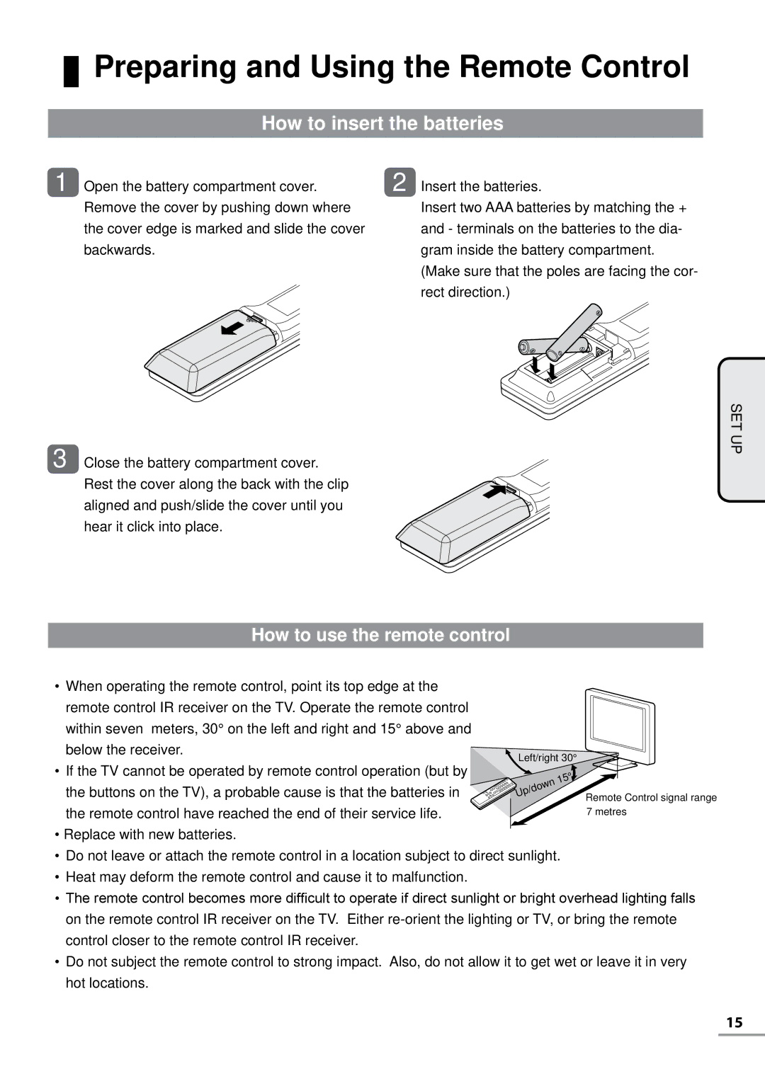 Uniden TL32WRA-W, TL42WRA-B, TL42WRA-W, TL32WRA-B, TL37WRA-W, TL27WRA-B, TL37WRA-B Preparing and Using the Remote Control 