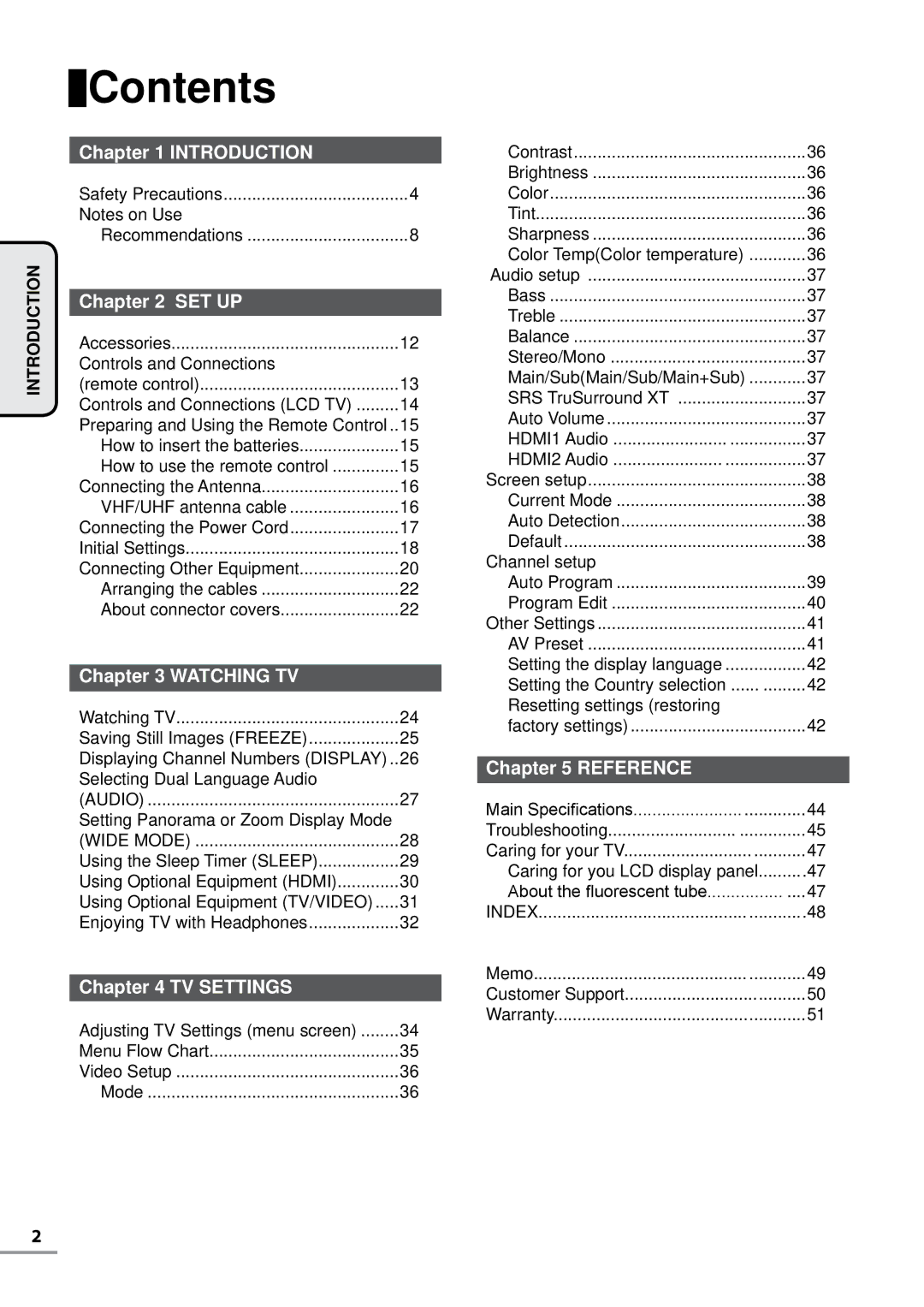 Uniden TL32WRA-B, TL42WRA-B, TL42WRA-W, TL37WRA-W, TL27WRA-B, TL37WRA-B, TL27WRA-W, TL32WRA-W owner manual Contents 