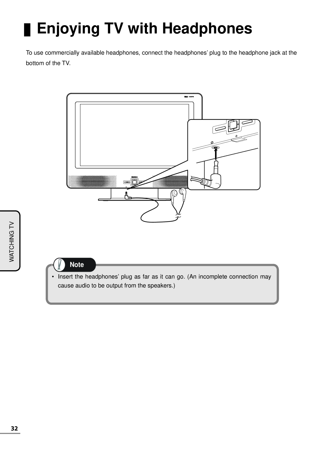 Uniden TL42WRA-B, TL42WRA-W, TL32WRA-B, TL37WRA-W, TL27WRA-B, TL37WRA-B, TL27WRA-W, TL32WRA-W Enjoying TV with Headphones 