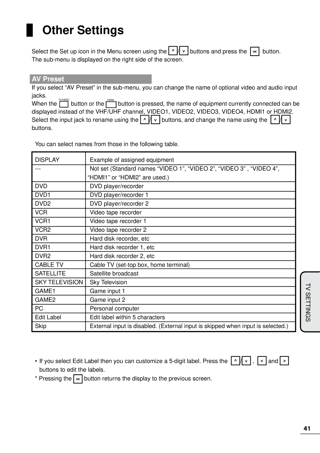 Uniden TL42WRA-W, TL42WRA-B, TL32WRA-B, TL37WRA-W, TL27WRA-B, TL37WRA-B, TL27WRA-W, TL32WRA-W owner manual Other Settings 