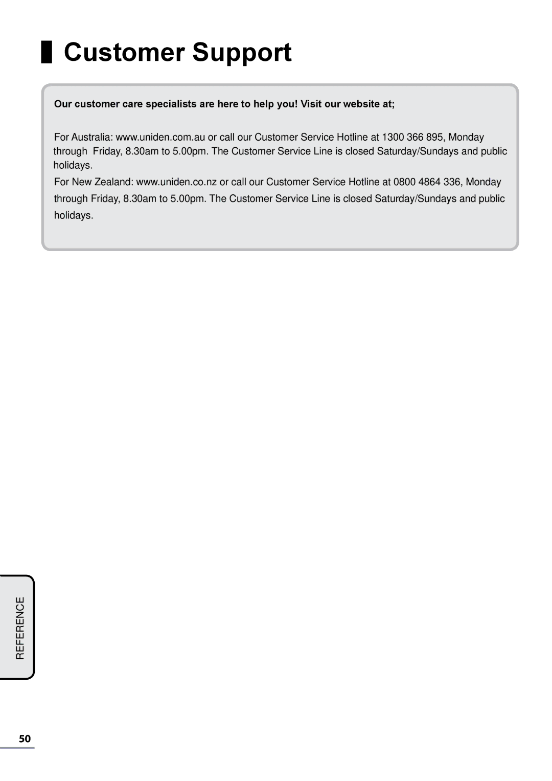 Uniden TL32WRA-B, TL42WRA-B, TL42WRA-W, TL37WRA-W, TL27WRA-B, TL37WRA-B, TL27WRA-W, TL32WRA-W owner manual Customer Support 