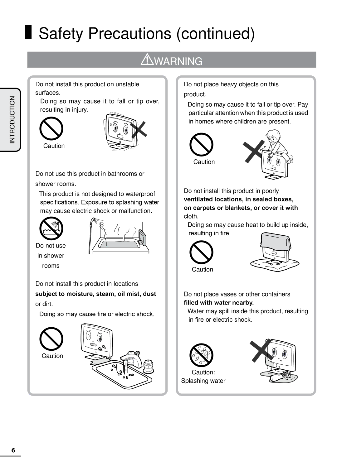 Uniden TL27WRA-W Do not install this product on unstable surfaces, Do not use this product in bathrooms or shower rooms 