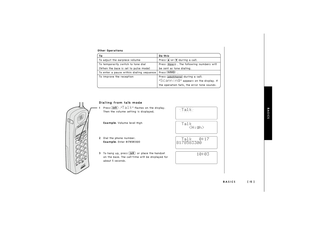 Uniden TRU 246 owner manual Dialing from talk mode, Other Operations 