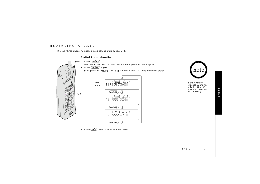 Uniden TRU 246 owner manual D I a L I N G a C a L L, Redial from standby 