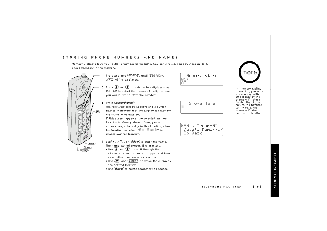 Uniden TRU 246 owner manual O R I N G P H O N E N U M B E R S a N D N a M E S 