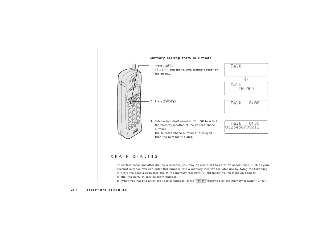 Uniden TRU 246 owner manual A I N D I a L I N G, Memory dialing from talk mode 