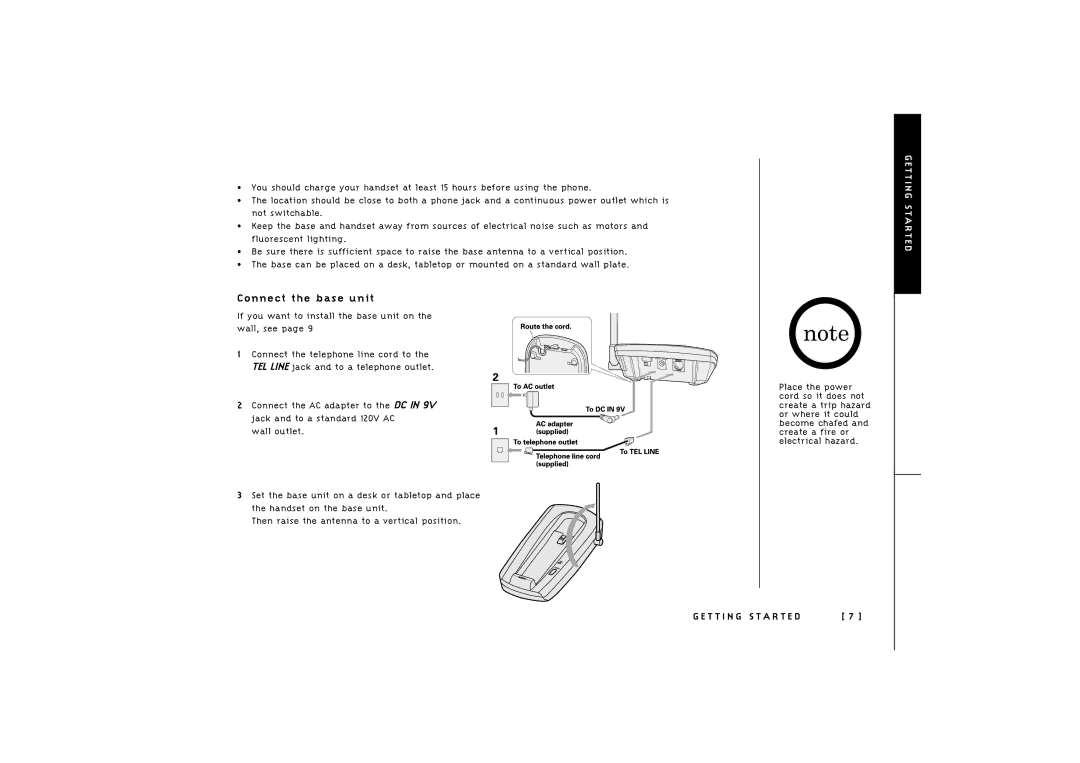 Uniden TRU 246 owner manual Connect the base unit 