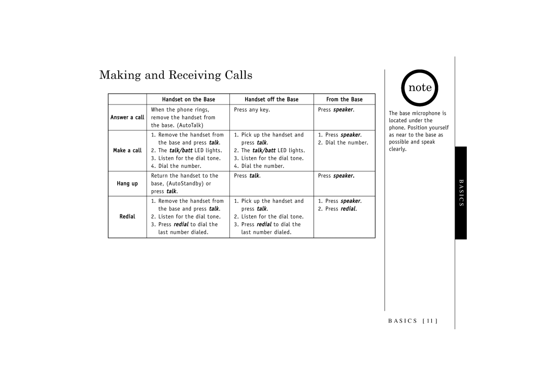 Uniden TRU 3455 owner manual Making and Receiving Calls 