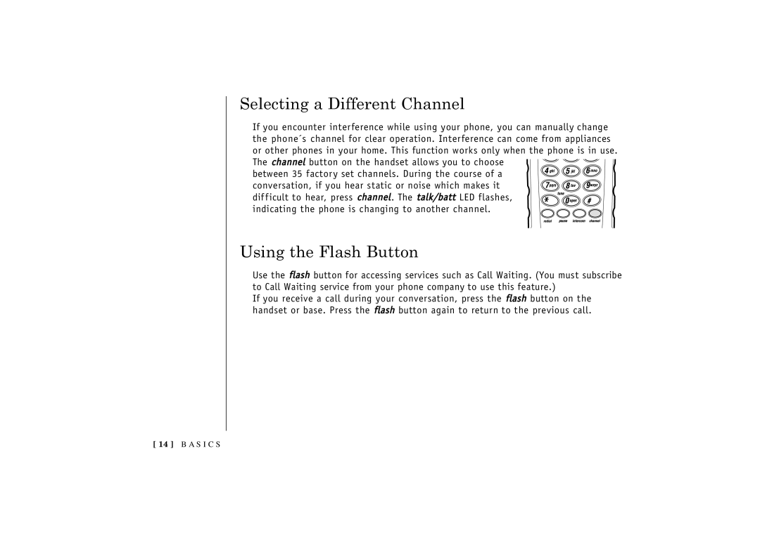 Uniden TRU 3455 owner manual Selecting a Different Channel, Using the Flash Button 