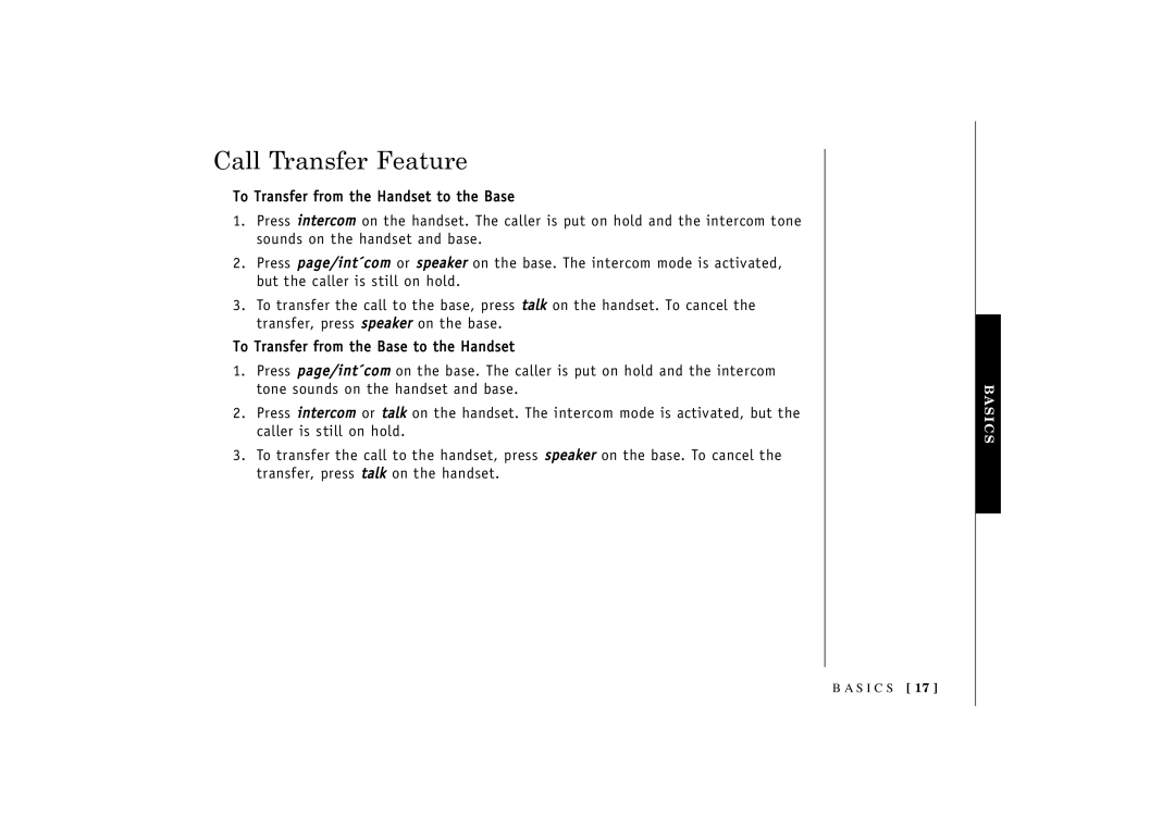 Uniden TRU 3455 owner manual Call Transfer Feature 