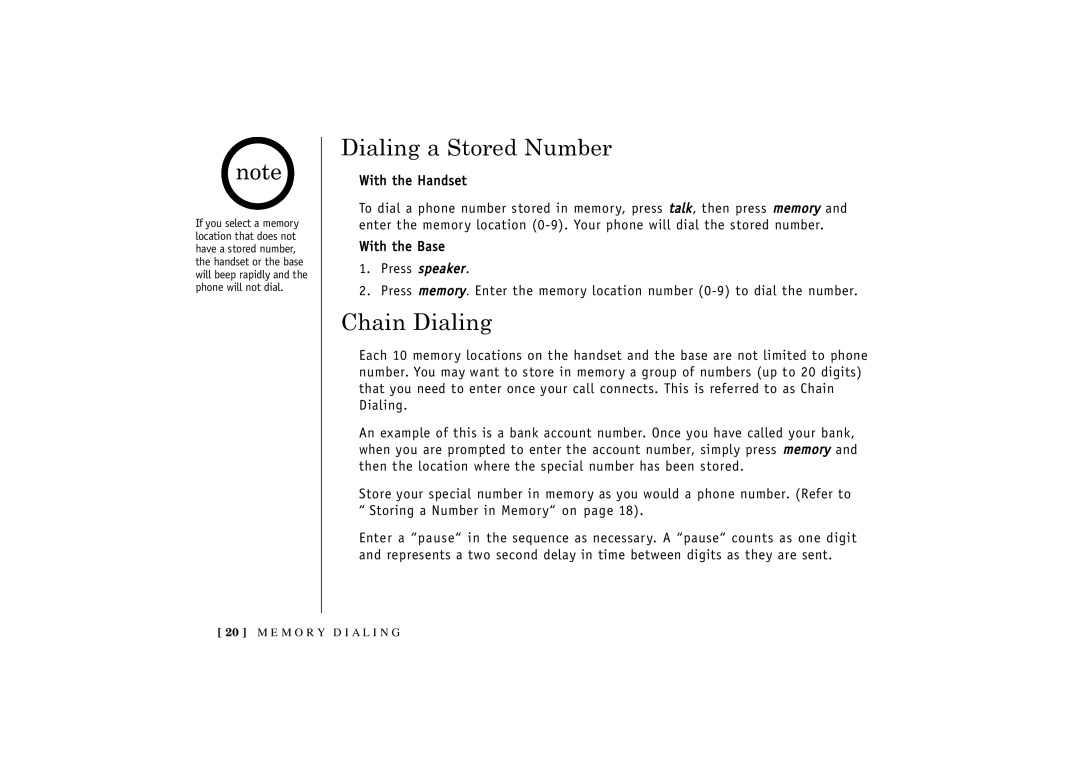 Uniden TRU 3455 owner manual Dialing a Stored Number, Chain Dialing 