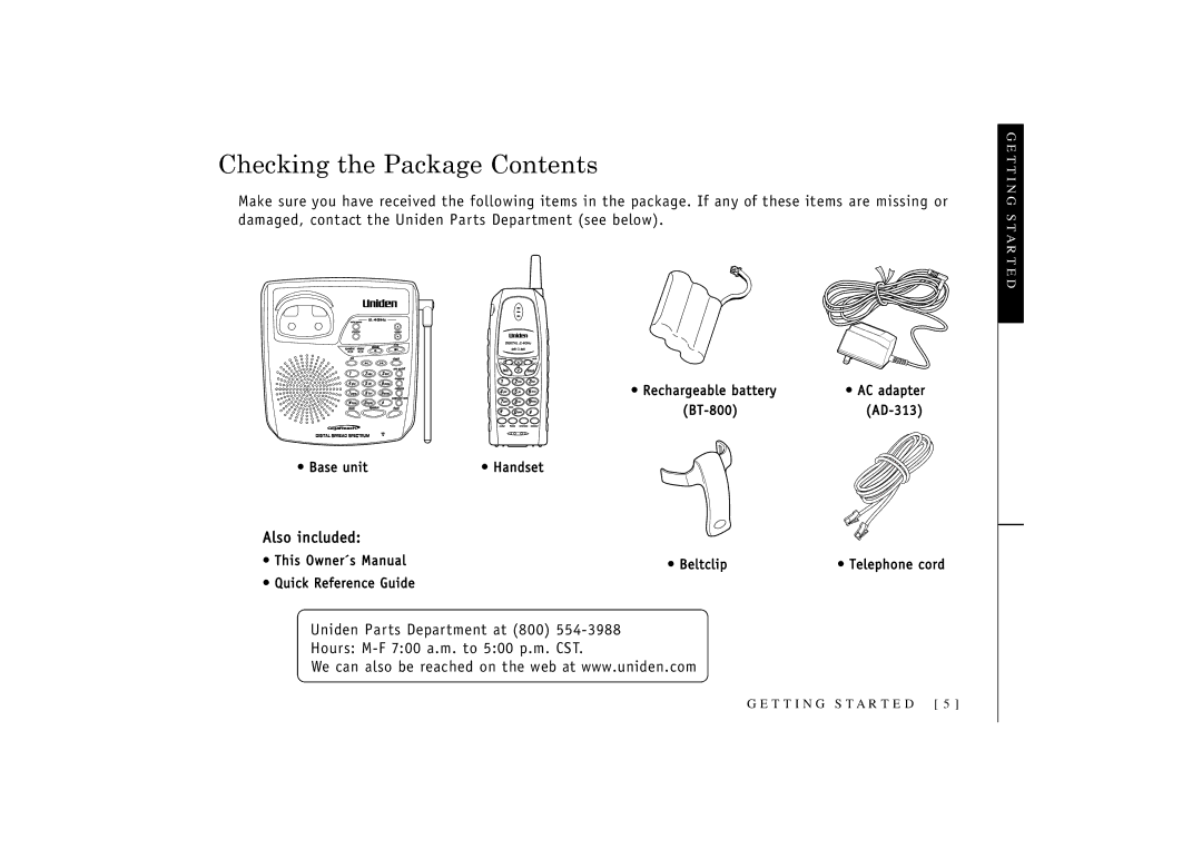 Uniden TRU 3455 owner manual Checking the Package Contents 