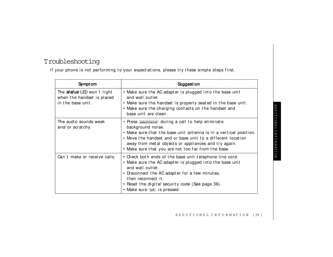 Uniden TRU 346 owner manual Troubleshooting 