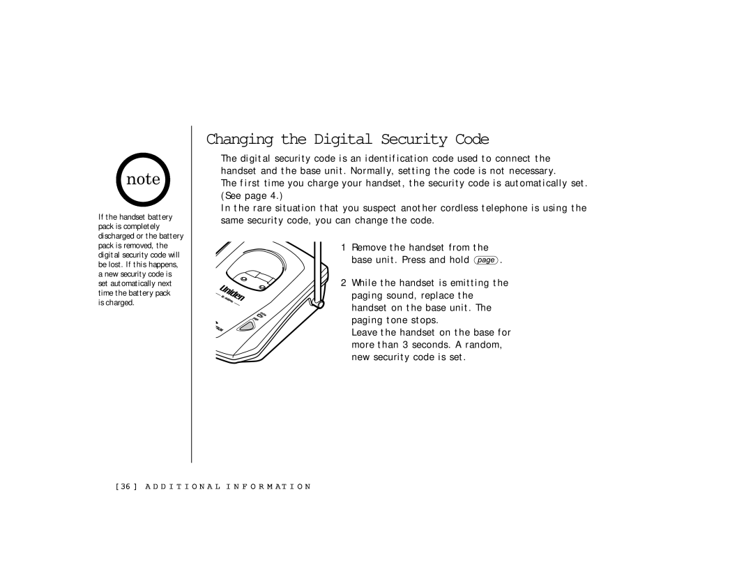 Uniden TRU 346 owner manual Changing the Digital Security Code 