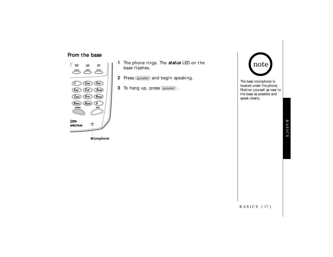 Uniden TRU 3465 owner manual From the base 