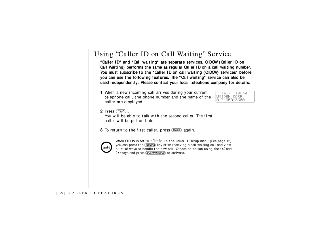 Uniden TRU 3465 owner manual Using Caller ID on Call Waiting Service 