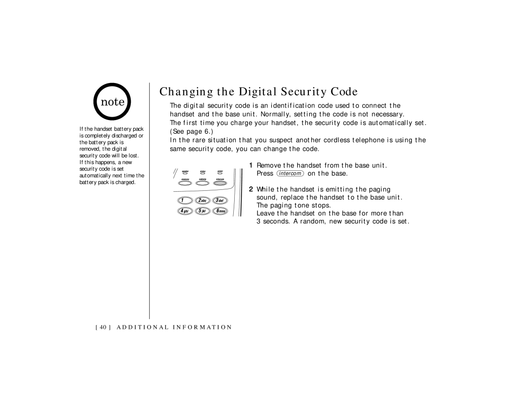 Uniden TRU 3465 owner manual Changing the Digital Security Code 