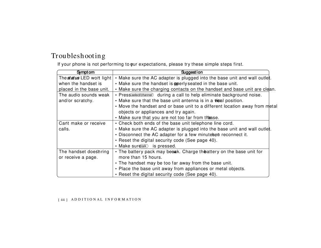 Uniden TRU 3465 owner manual Troubleshooting 