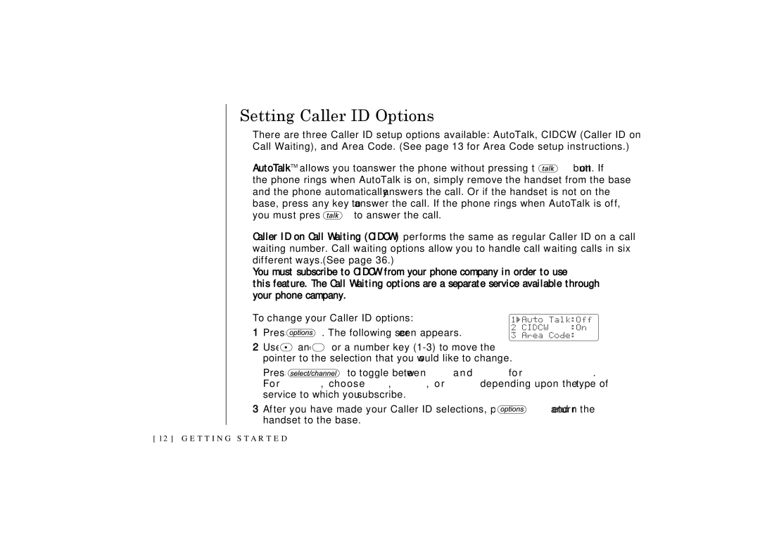 Uniden TRU-348 owner manual Setting Caller ID Options 