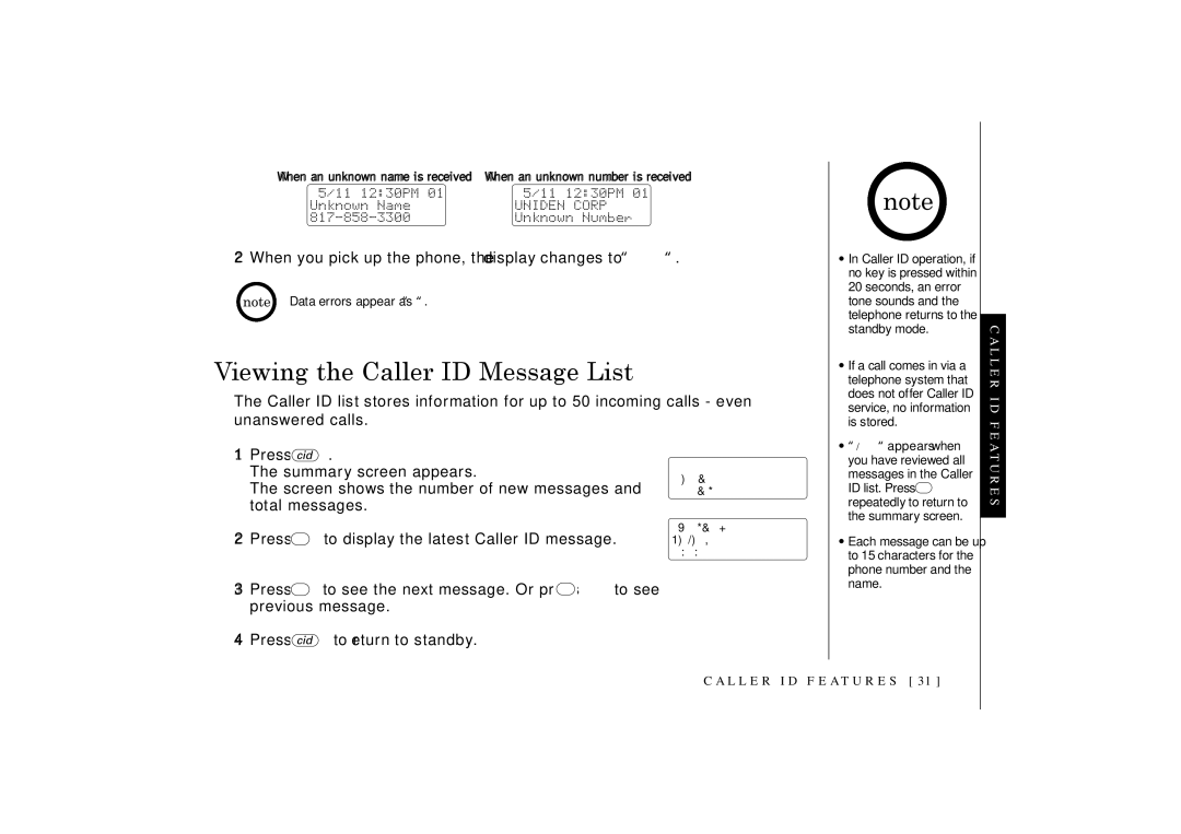 Uniden TRU-348 owner manual Viewing the Caller ID Message List, Standby mode 