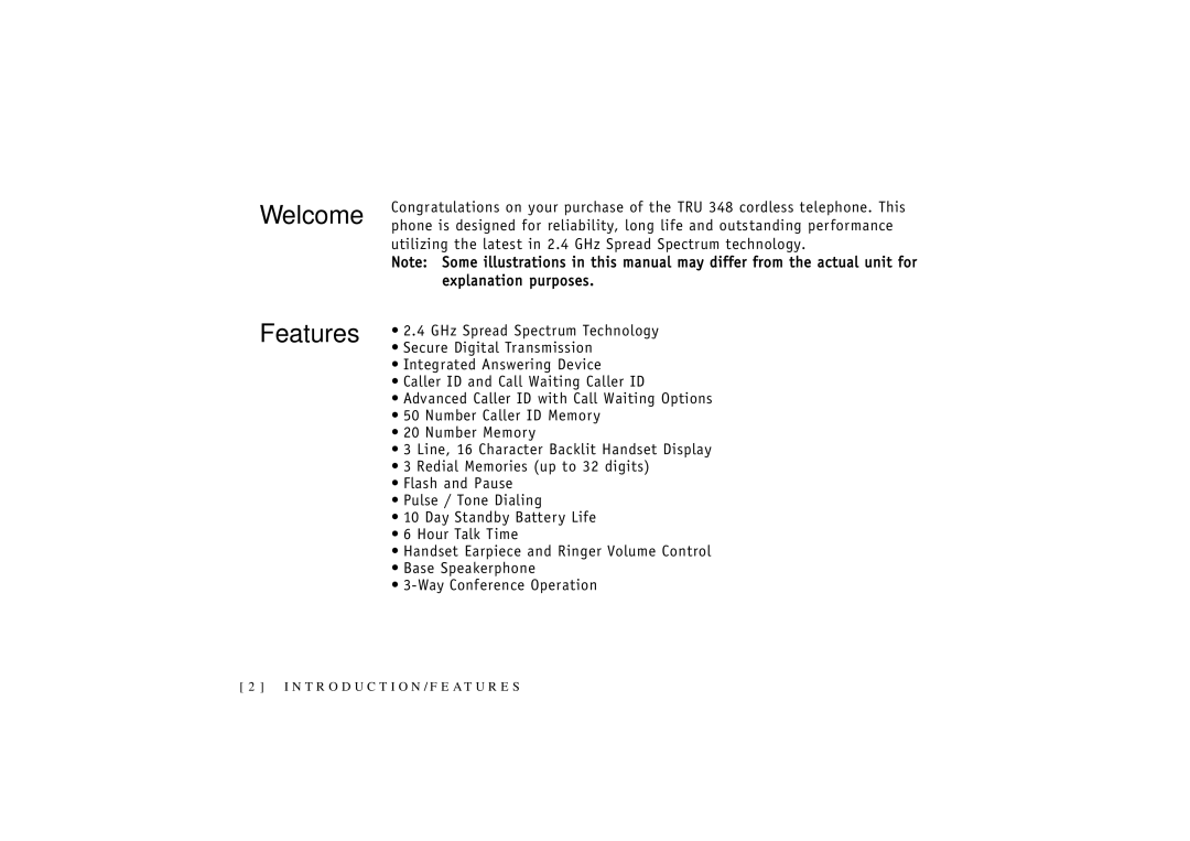 Uniden TRU-348 owner manual Welcome, Features 