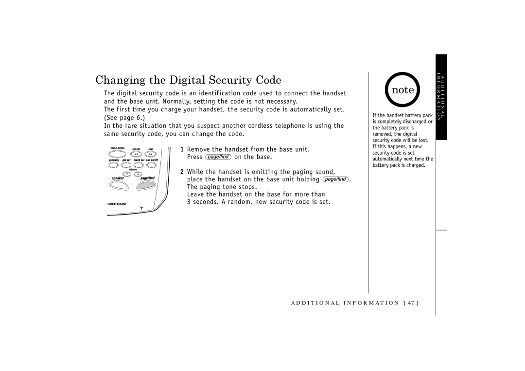 Uniden TRU-348 owner manual Changing the Digital Security Code 