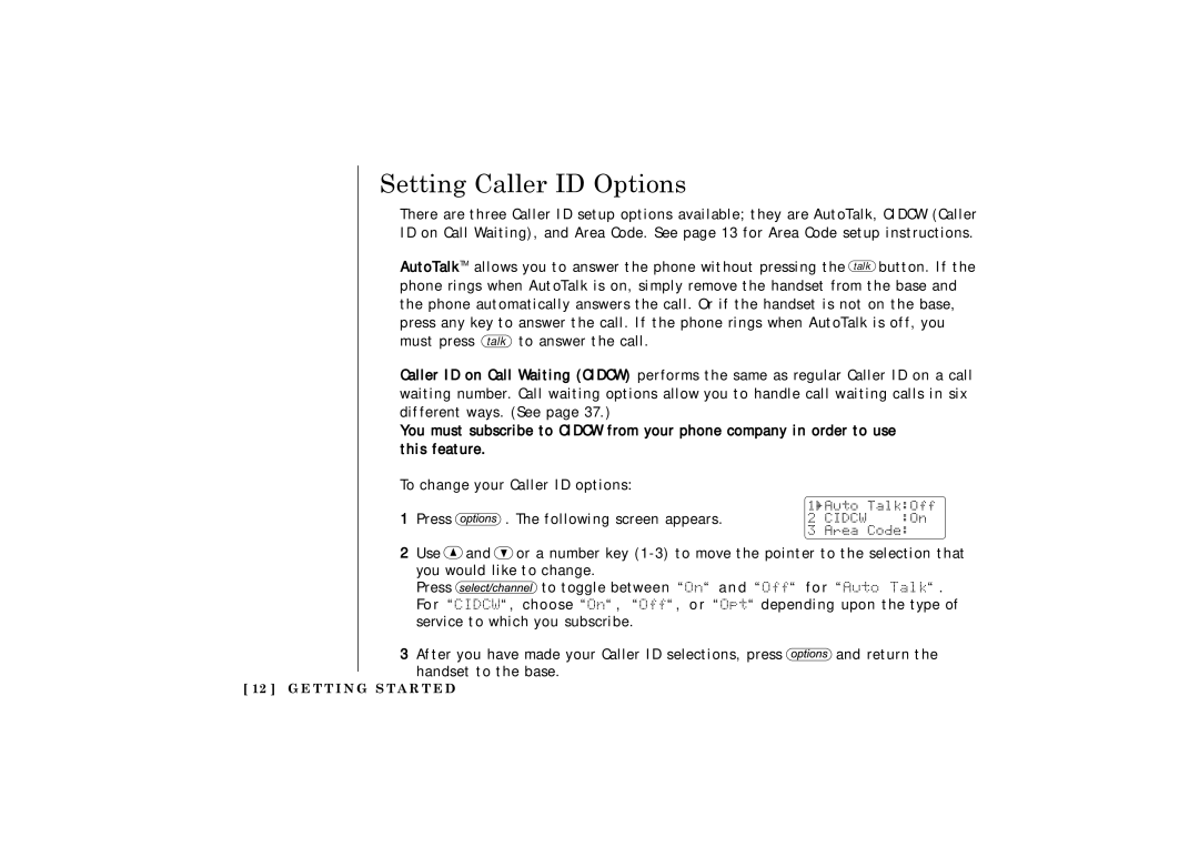 Uniden TRU 3485 owner manual Setting Caller ID Options 