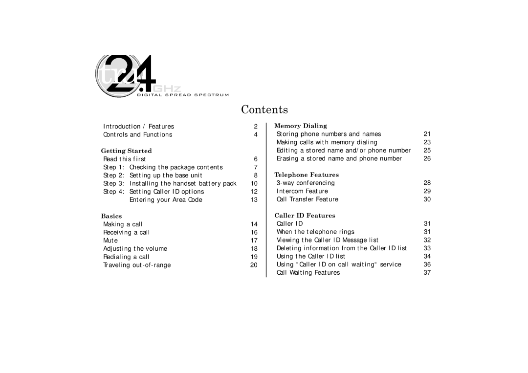 Uniden TRU 3485 owner manual Contents 