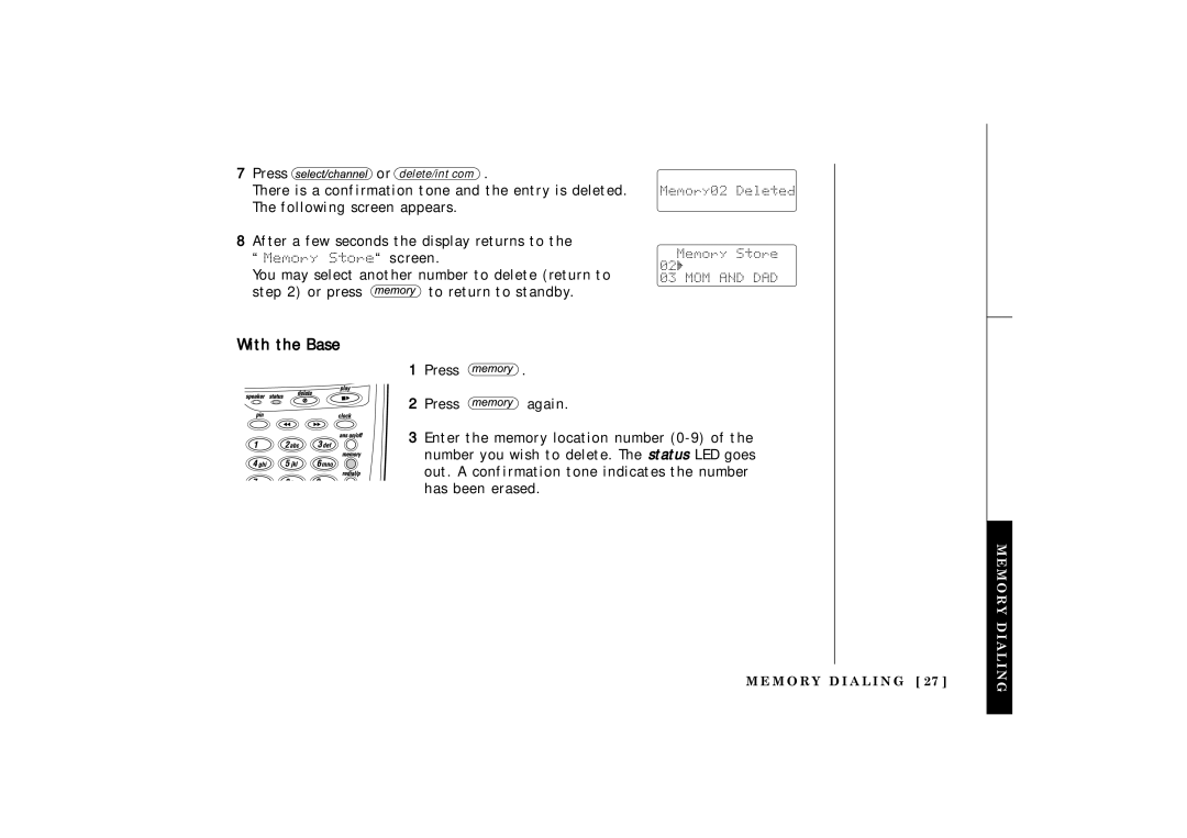 Uniden TRU 3485 owner manual Memory Store screen 