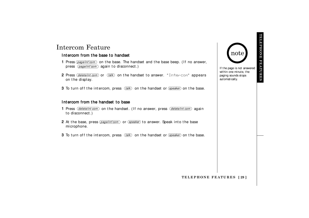 Uniden TRU 3485 owner manual Intercom Feature, Intercom from the base to handset, Intercom from the handset to base 