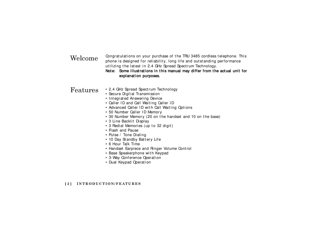 Uniden TRU 3485 owner manual Welcome, Features 