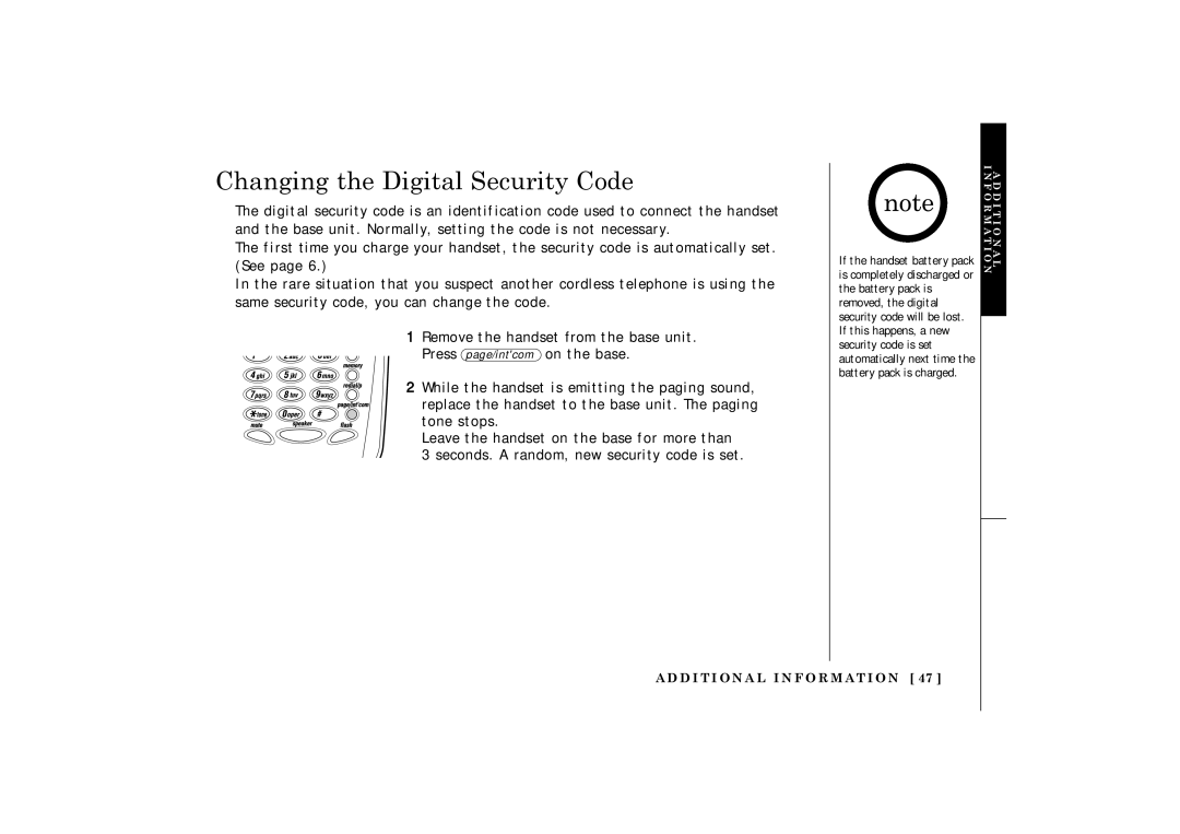 Uniden TRU 3485 owner manual Changing the Digital Security Code 