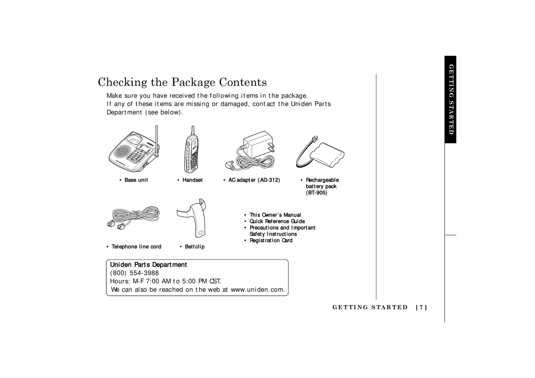 Uniden TRU 3485 owner manual Checking the Package Contents 