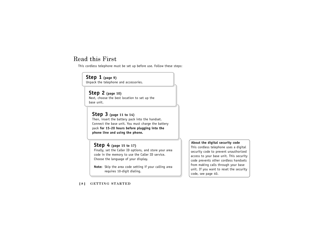 Uniden TRU 440 Series, TRU 440-2 Series manual Read this First, 11 to, 15 to, About the digital security code 