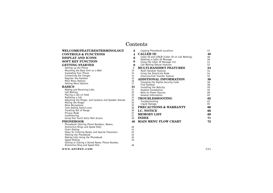 Uniden TRU 8865 owner manual Contents 