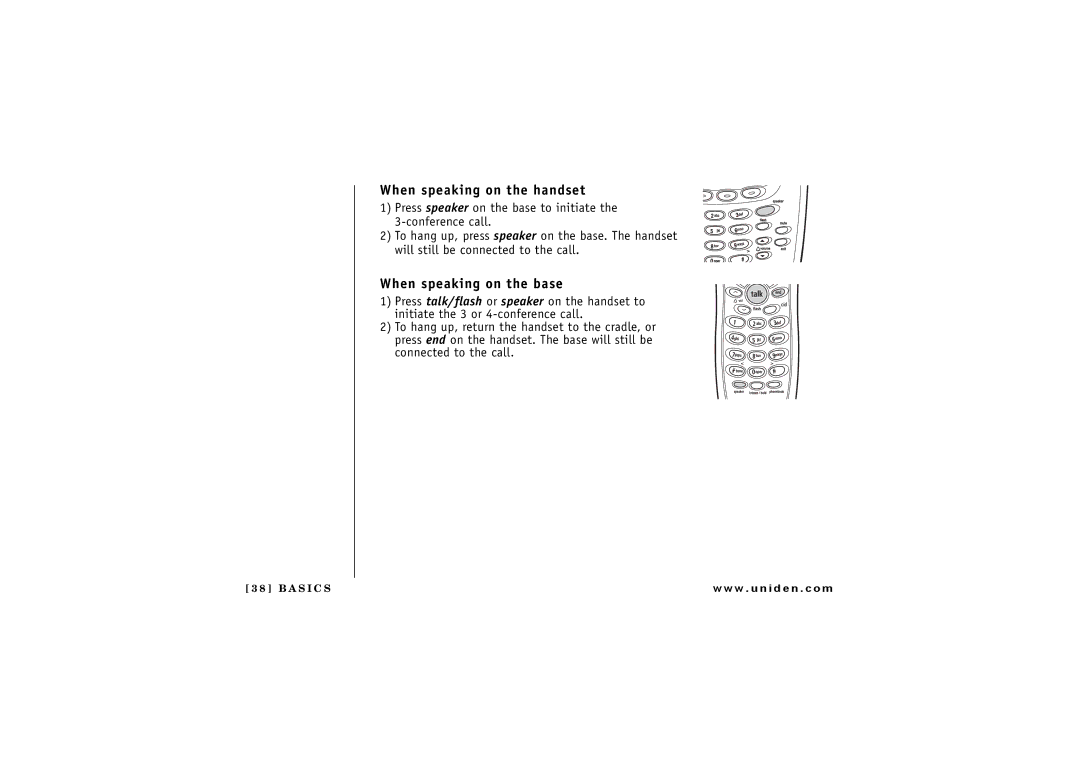 Uniden TRU 8865 owner manual When speaking on the handset, When speaking on the base 