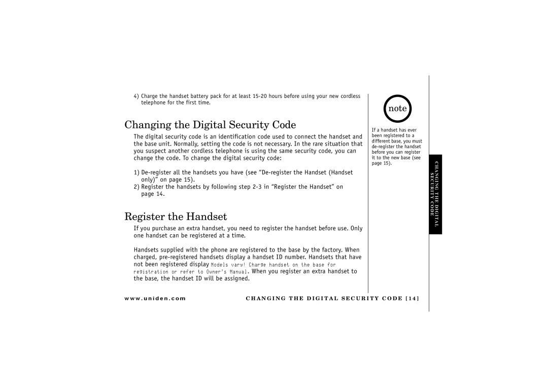 Uniden TRU 8866 owner manual Changing the Digital Security Code, Register the Handset 