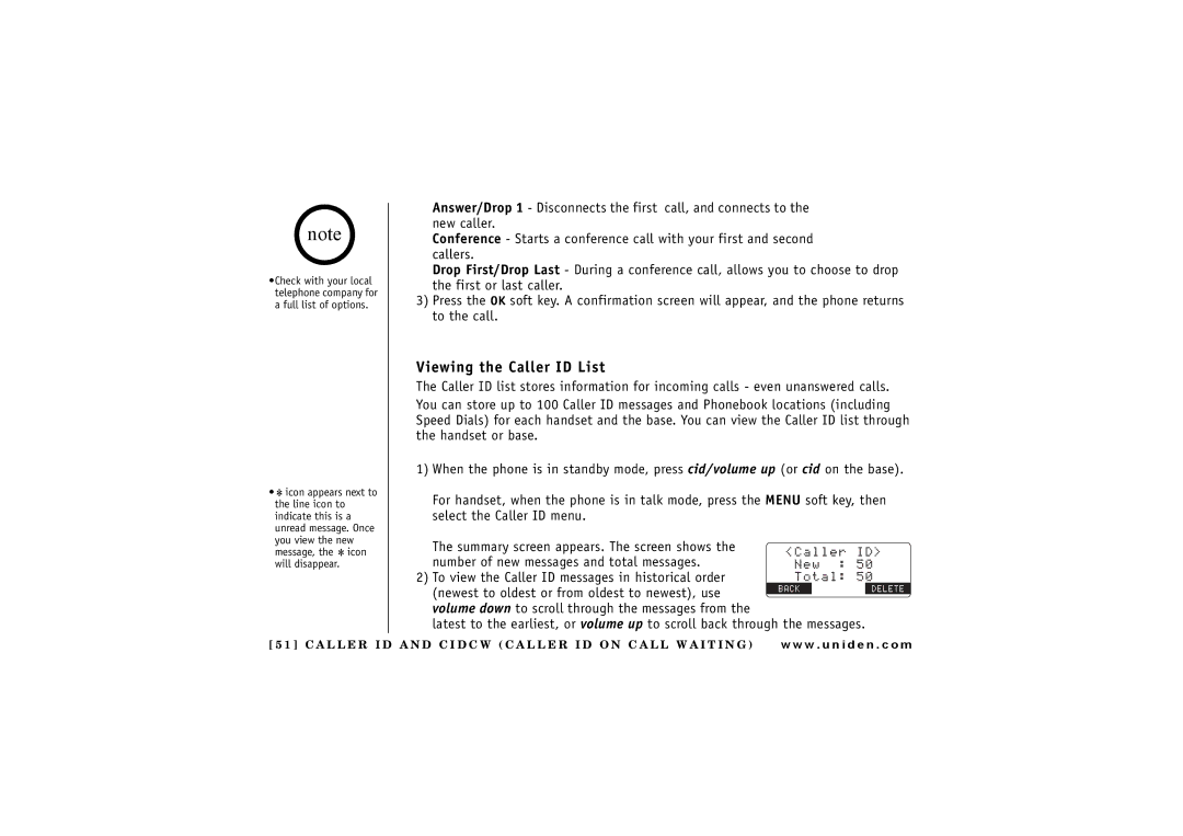 Uniden TRU 8866 owner manual Viewing the Caller ID List 