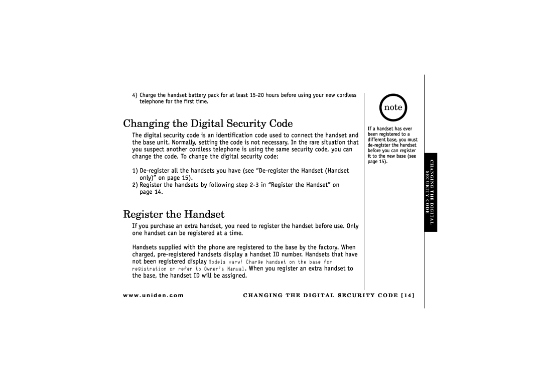 Uniden TRU 8866 owner manual Changing the Digital Security Code, Register the Handset 