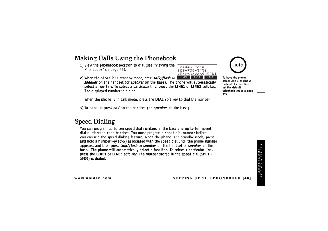 Uniden TRU 8866 owner manual Making Calls Using the Phonebook, Speed Dialing 